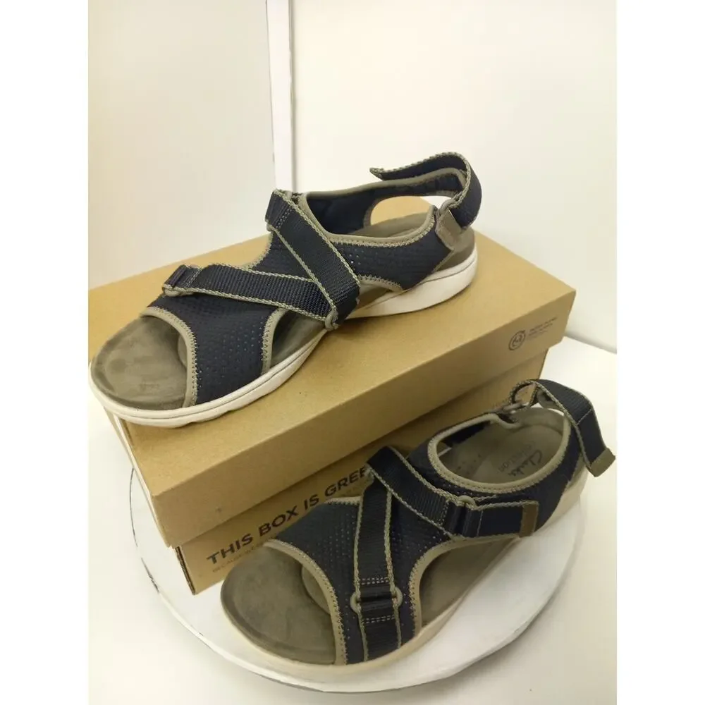 Clarks Womens Size 11 Amanda Stroll Flat Sandals Black Olive Outdoor Open Toe